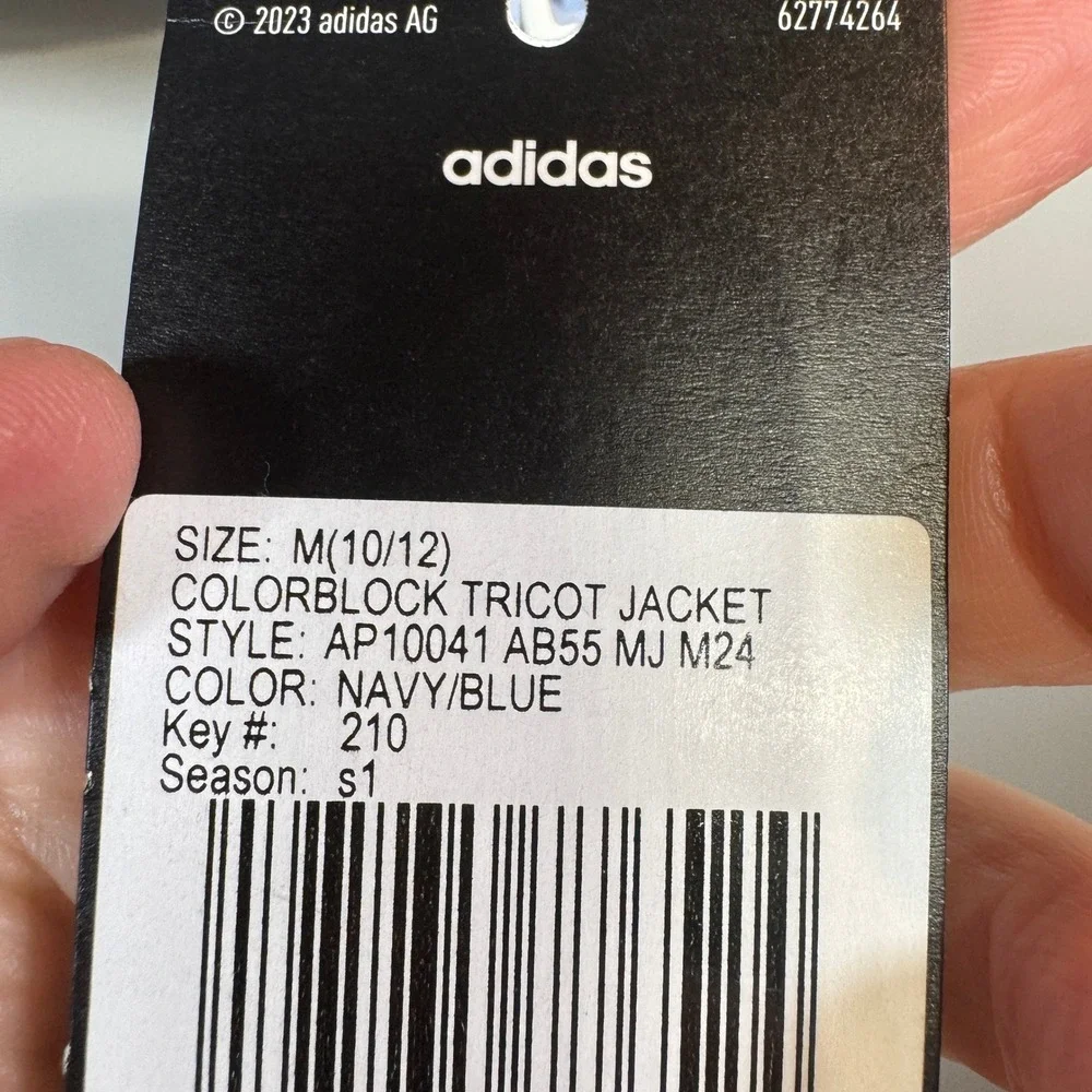 Adidas Tricot Track Jacket Kids 10/12 Navy Blue Colorblock‎ Full Zip Athleisure